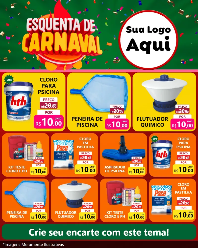 Modelo de Rede Social para Feed Instagram com o tema Esquenta de Carnaval para Produtos para Piscina