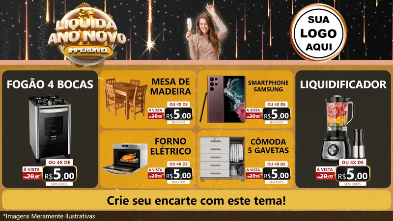 Modelo de TV para TV Horizontal com o tema Liquida Ano Novo Imperdível para Móveis e Eletro
