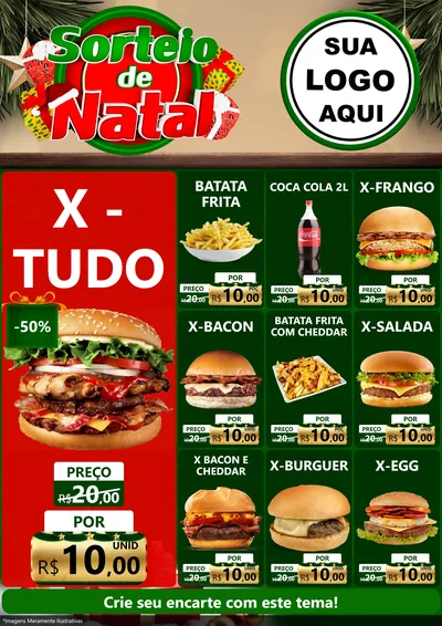Modelo de Encarte para Encarte A4 Vertical com o tema Sorteio de Natal para Hamburgueria