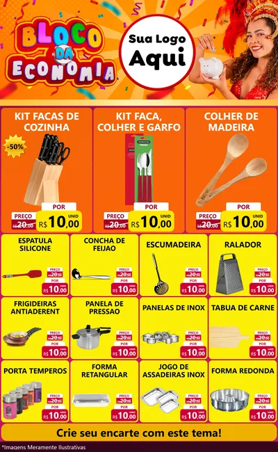 Modelo de Encarte para Encarte Grande com o tema Bloco da Economia para Utilidades Domésticas