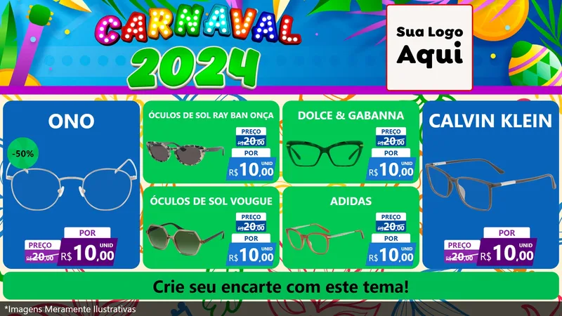 Modelo de TV para TV Horizontal com o tema Carnaval 2027 para Óticas