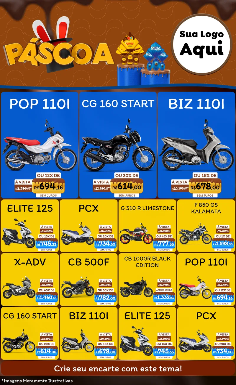 Modelo de Encarte para Encarte Grande com o tema Páscoa para Concessionaria de Motos