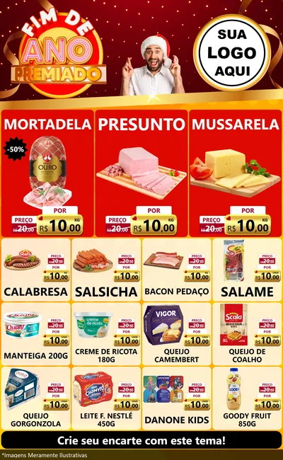 Modelo de Encarte para Encarte Grande com o tema Fim de Ano Premiado para Frios e Laticínios