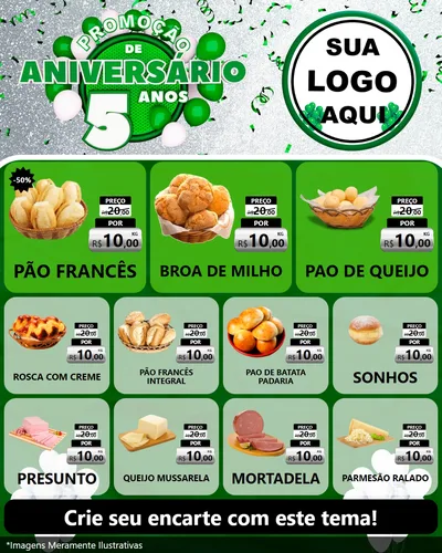 Modelo de Rede Social para Feed Instagram com o tema Promoção de Aniversário - 5 Anos para Padaria