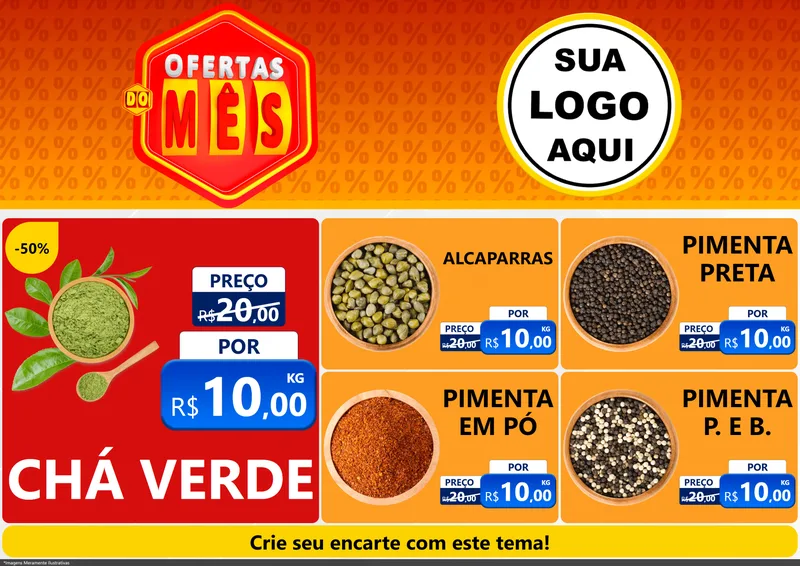 Modelo de Encarte para Encarte A4 Horizontal com o tema Ofertas do Mês para Produtos Naturais