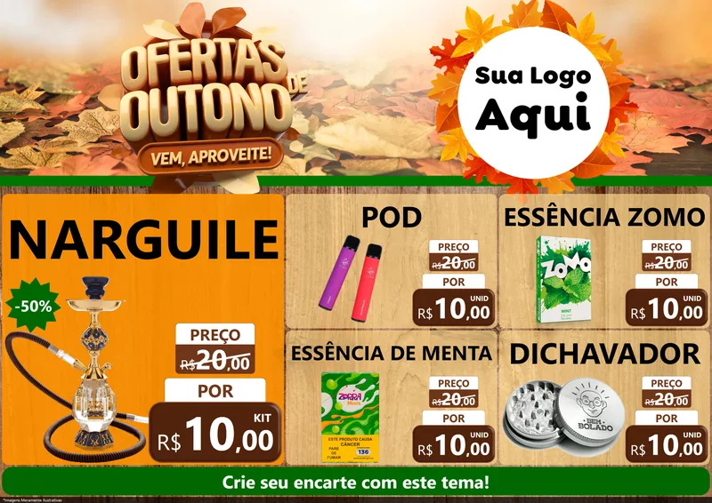 Modelo de Encarte para Encarte A4 Horizontal com o tema Ofertas de Outono - Vem, Aproveite! para Tabacaria