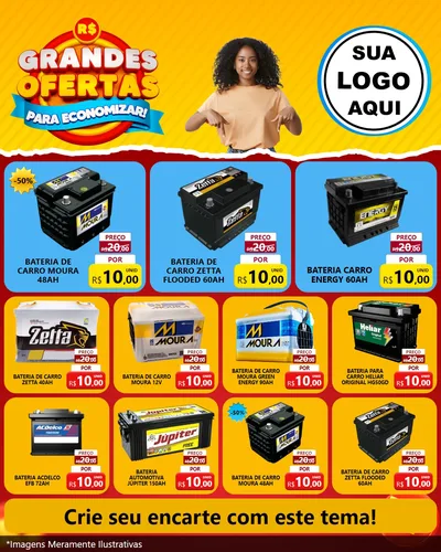 Modelo de Rede Social para Feed Instagram com o tema Grandes Ofertas Para Economizar! para Baterias Elétricas