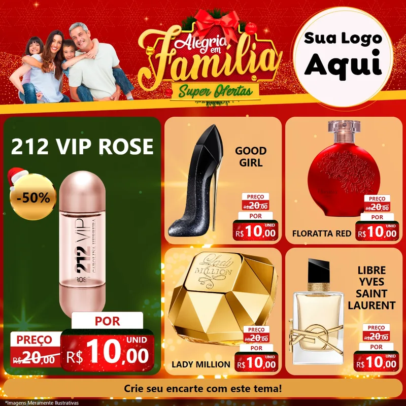 Modelo de Rede Social para Feed Facebook com o tema Alegria em Família Super Ofertas - Natal para Perfumes