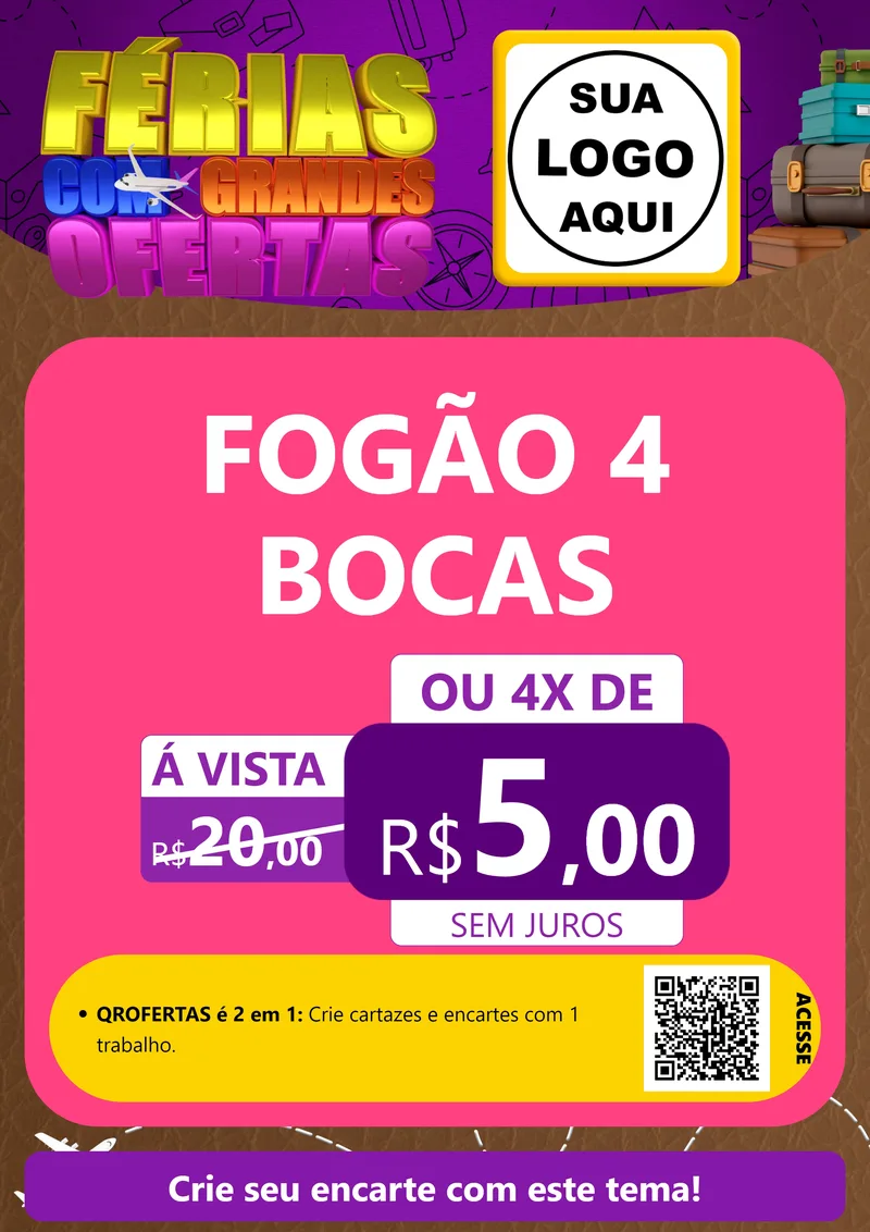 Modelo de Cartaz para Cartaz A4 Vertical com o tema Férias com Grandes Ofertas para Móveis e Eletro