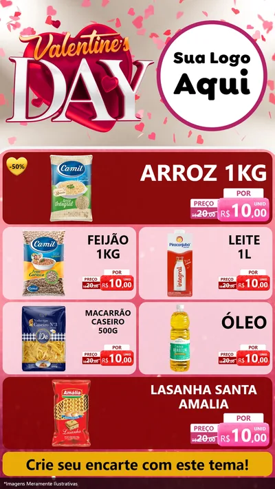 Modelo de TV para TV Vertical com o tema Valentine's Day para Supermercado