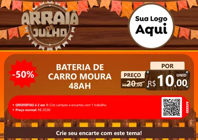 Modelo de Cartaz para Cartaz A4 Horizontal com o tema Arraiá de Julho - Junina para Baterias Elétricas