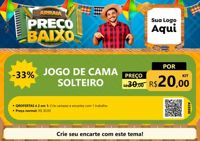 Modelo de Cartaz para Cartaz A4 Horizontal com o tema Arraiá de Preço Baixo - Junina para Cama, Mesa e Banho