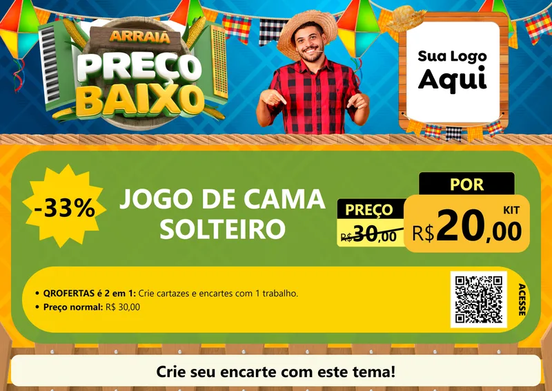 Modelo de Cartaz para Cartaz A4 Horizontal com o tema Arraiá de Preço Baixo - Junina para Cama, Mesa e Banho