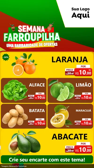 Modelo de TV para TV Vertical com o tema Semana Farroupilha - Uma Barbaridade de Ofertas para Hortifrúti