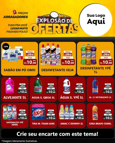 Modelo de Rede Social para Feed Instagram com o tema Explosão de Ofertas para Produtos de Limpeza