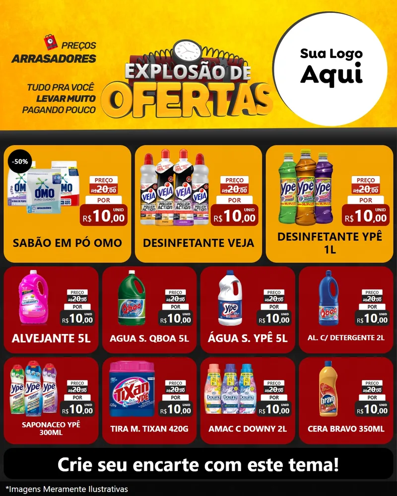 Modelo de Rede Social para Feed Instagram com o tema Explosão de Ofertas para Produtos de Limpeza