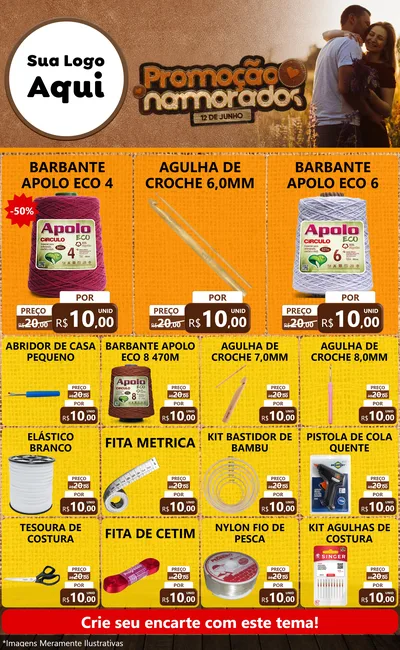 Modelo de Encarte para Encarte Grande com o tema Promoção Namorados para Armarinho e Aviamentos