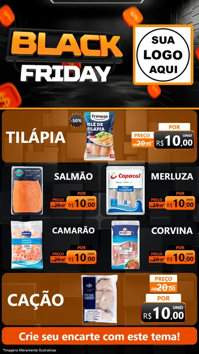 Modelo de TV para TV Vertical com o tema Black Friday para Peixaria