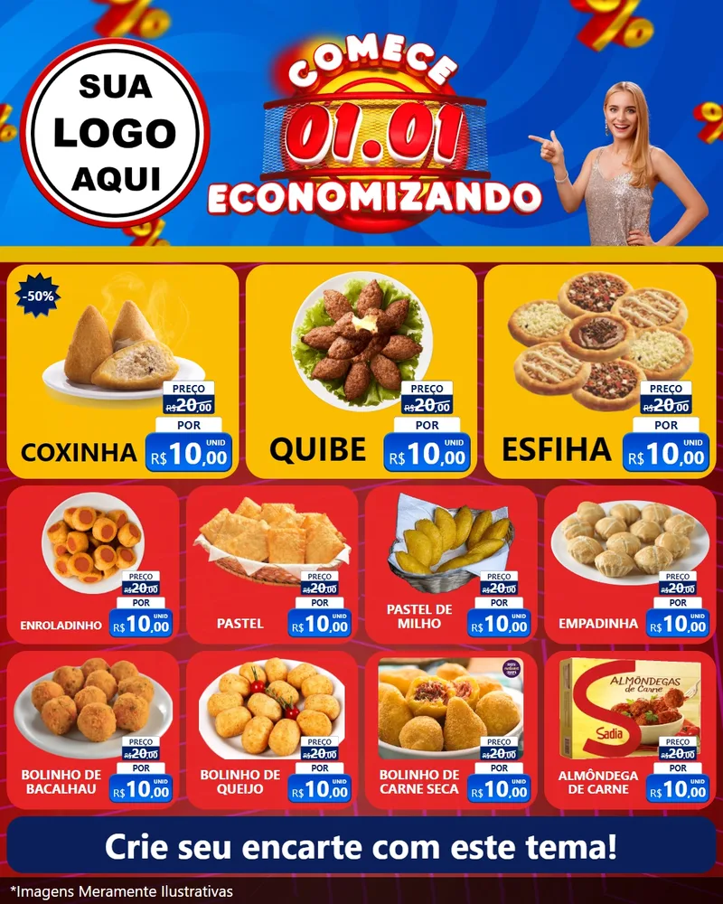 Modelo de Rede Social para Feed Instagram com o tema Comece 1º de Janeiro Economizando para Salgadaria