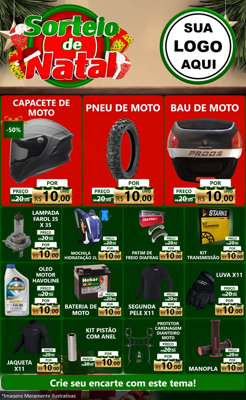 Modelo de Encarte para Encarte Grande com o tema Sorteio de Natal para Moto peças