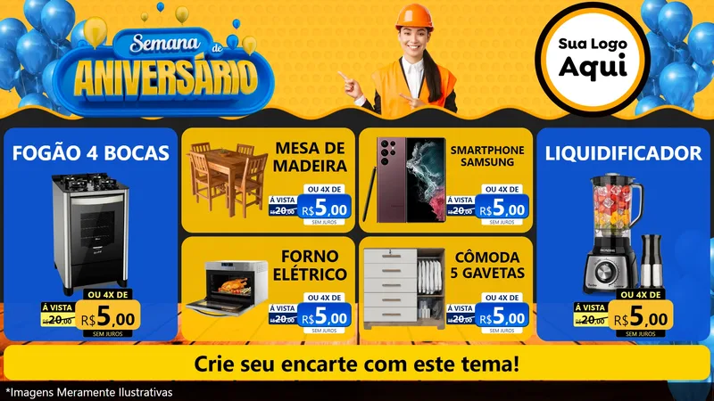 Modelo de TV para TV Horizontal com o tema Semana de Aniversário para Móveis e Eletro