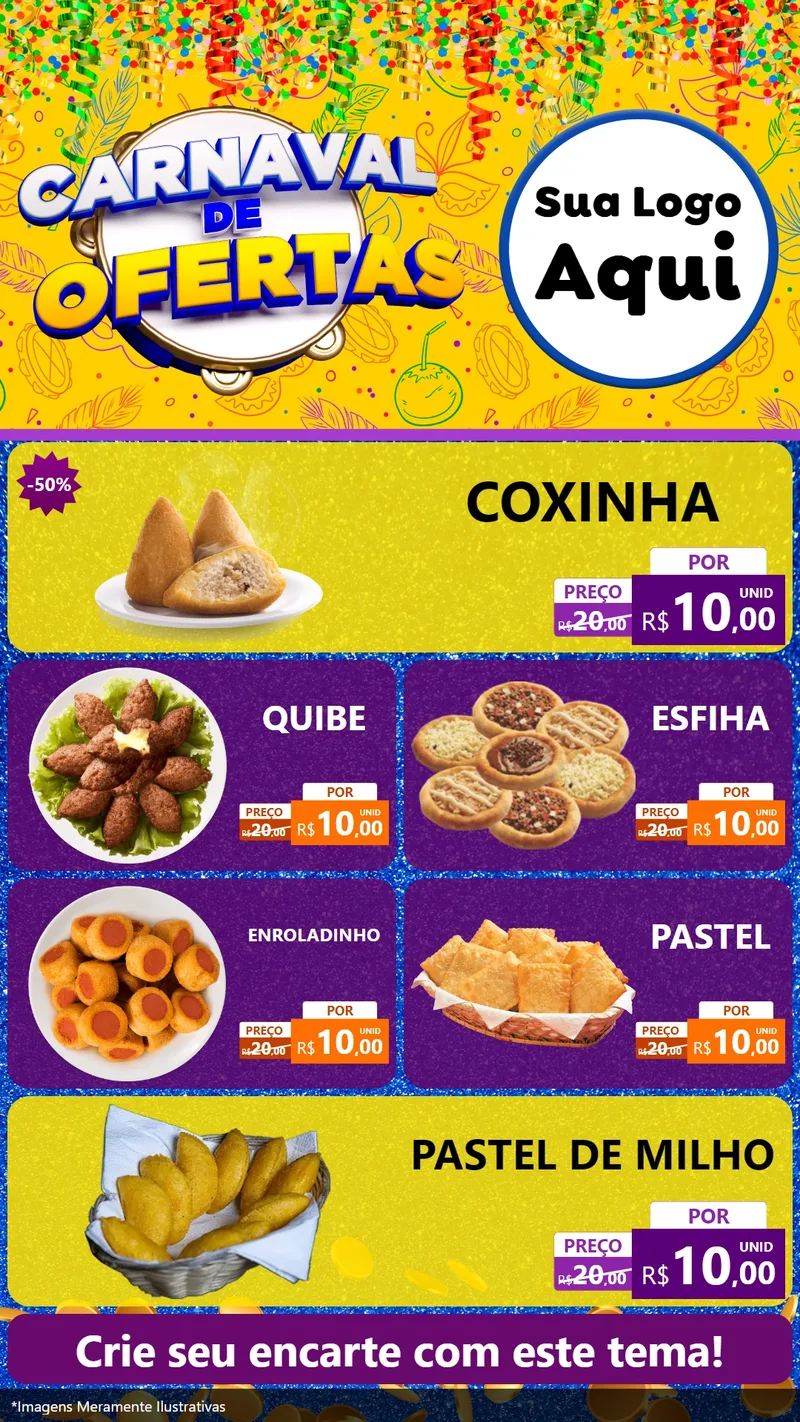 Modelo de TV para TV Vertical com o tema Carnaval de Ofertas para Salgadaria