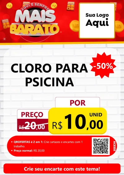 Modelo de Cartaz para Cartaz A4 Vertical com o tema Mais Barato para Produtos para Piscina