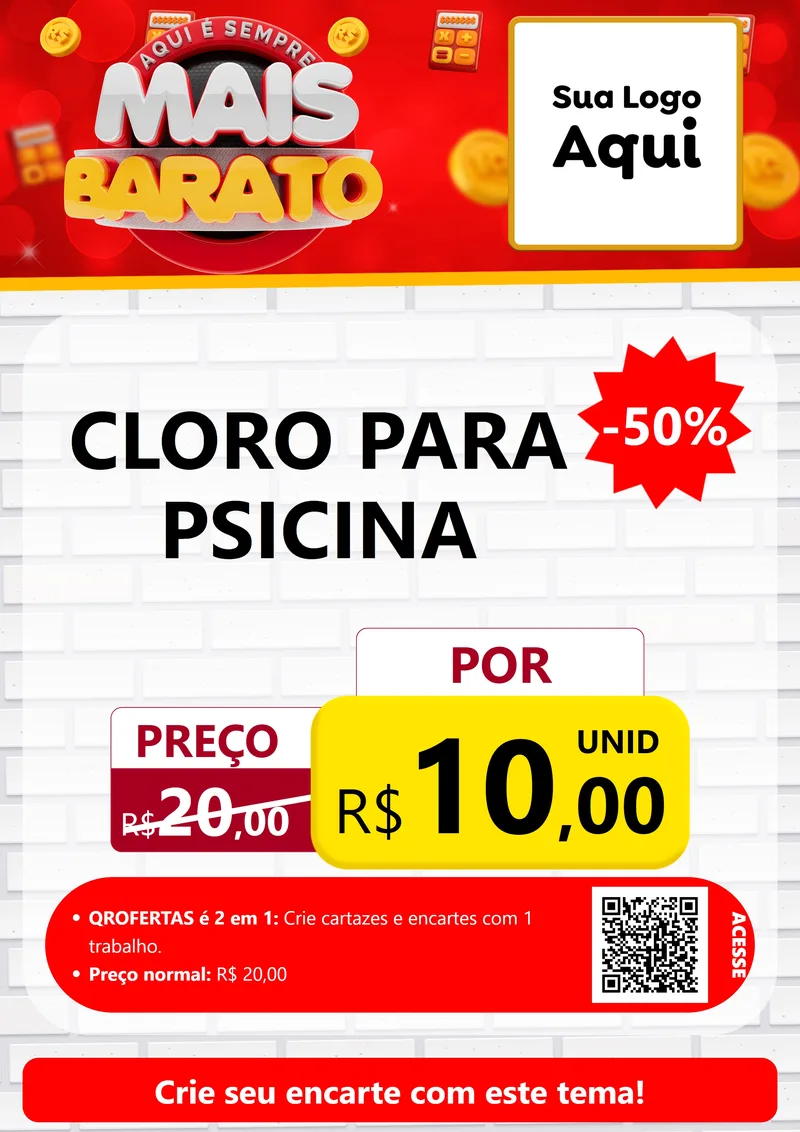 Modelo de Cartaz para Cartaz A4 Vertical com o tema Mais Barato para Produtos para Piscina