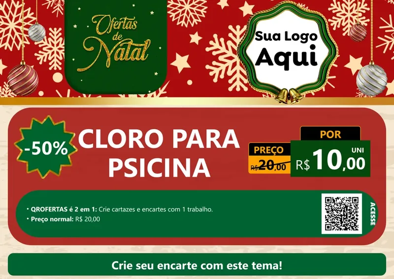 Modelo de Cartaz para Cartaz A4 Horizontal com o tema Natal de Ofertas para Produtos para Piscina