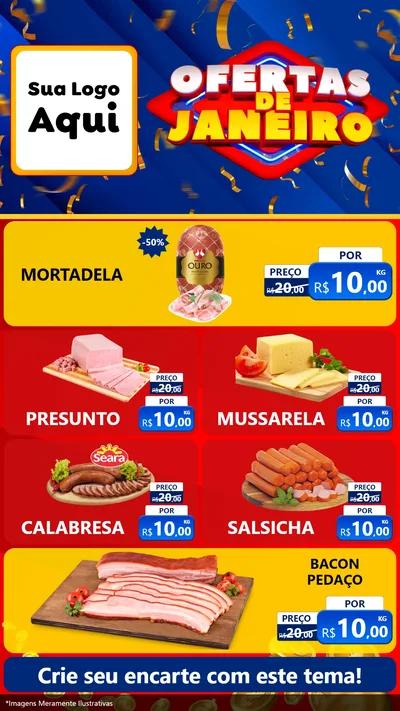 Modelo de TV para TV Vertical com o tema Ofertas de Janeiro para Frios e Laticínios