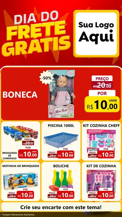 Modelo de Rede Social para Stories com o tema Dia do Frete Grátis para Brinquedos