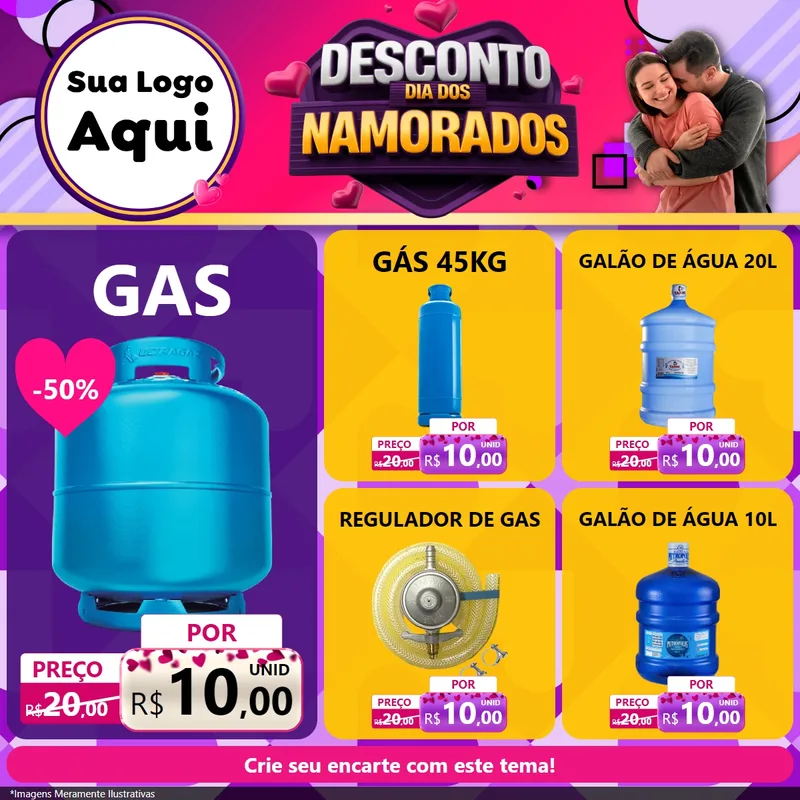Modelo de Rede Social para Feed Facebook com o tema Desconto Dia dos Namorados para Água e gás