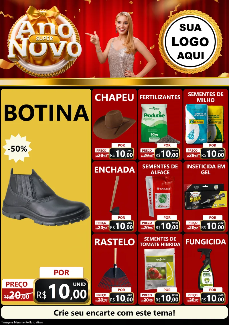 Modelo de Encarte para Encarte A4 Vertical com o tema Super Ano Novo para Agropecuária
