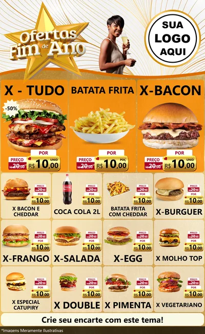Modelo de Encarte para Encarte Grande com o tema Ofertas Fim de Ano para Hamburgueria
