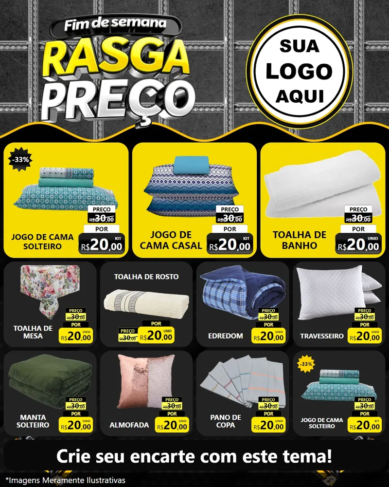 Modelo de Rede Social para Feed Instagram com o tema Fim de Semana Rasga Preço para Cama, Mesa e Banho