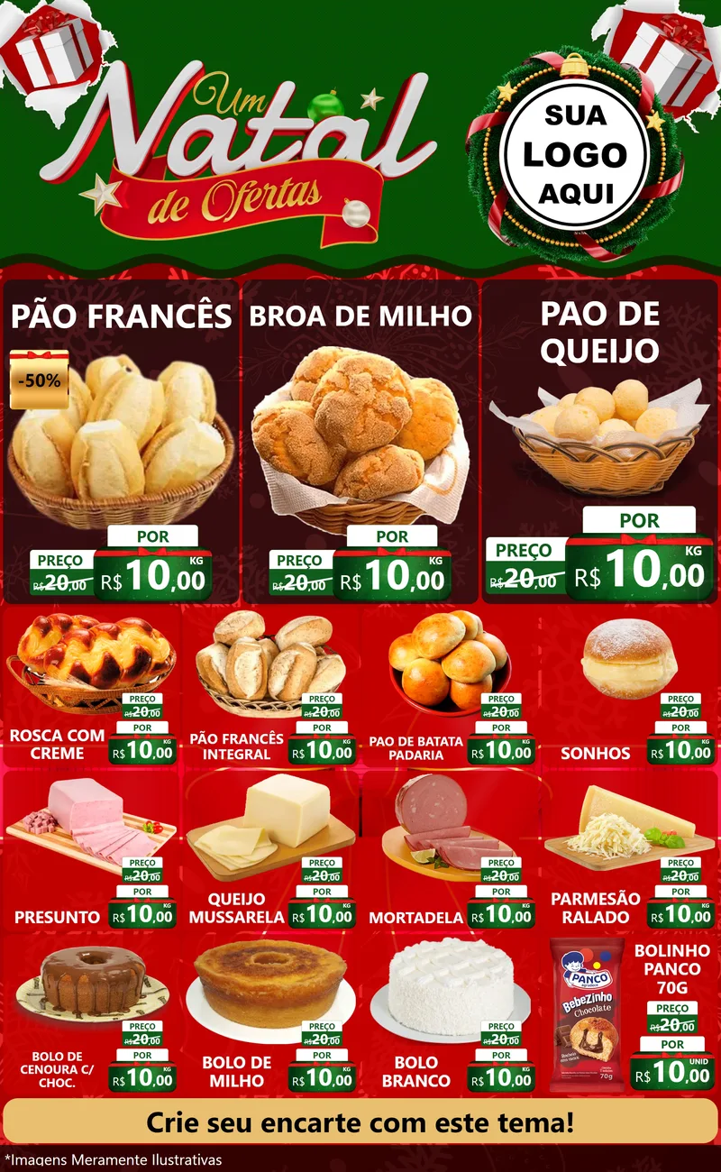 Modelo de Encarte para Encarte Grande com o tema Um Natal de Ofertas para Padaria