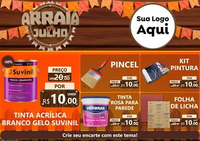 Modelo de Encarte para Encarte A4 Horizontal com o tema Arraiá de Julho - Junina para Tintas e Ferramentas