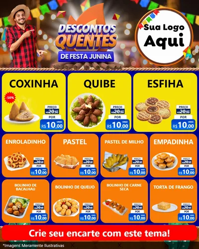 Modelo de Rede Social para Feed Instagram com o tema Descontos Quentes de Festa Junina para Salgadaria