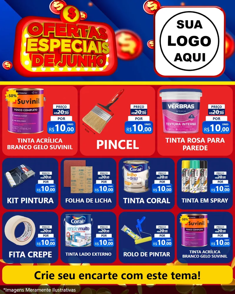 Modelo de Rede Social para Feed Instagram com o tema Ofertas Especiais de Junho para Tintas e Ferramentas
