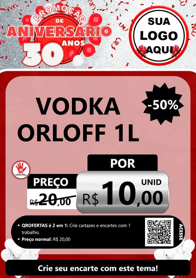 Modelo de Cartaz para Cartaz A4 Vertical com o tema Promoção de Aniversário - 30 Anos para Distribuidora de bebidas