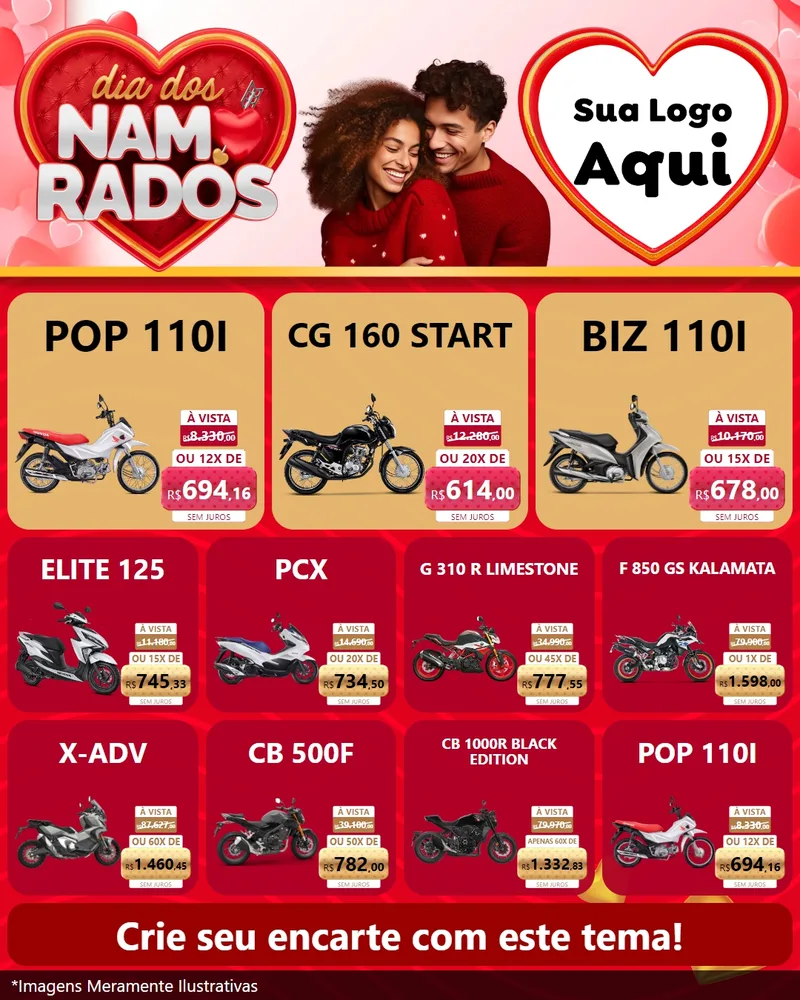 Modelo de Rede Social para Feed Instagram com o tema Dia dos Namorados para Concessionaria de Motos