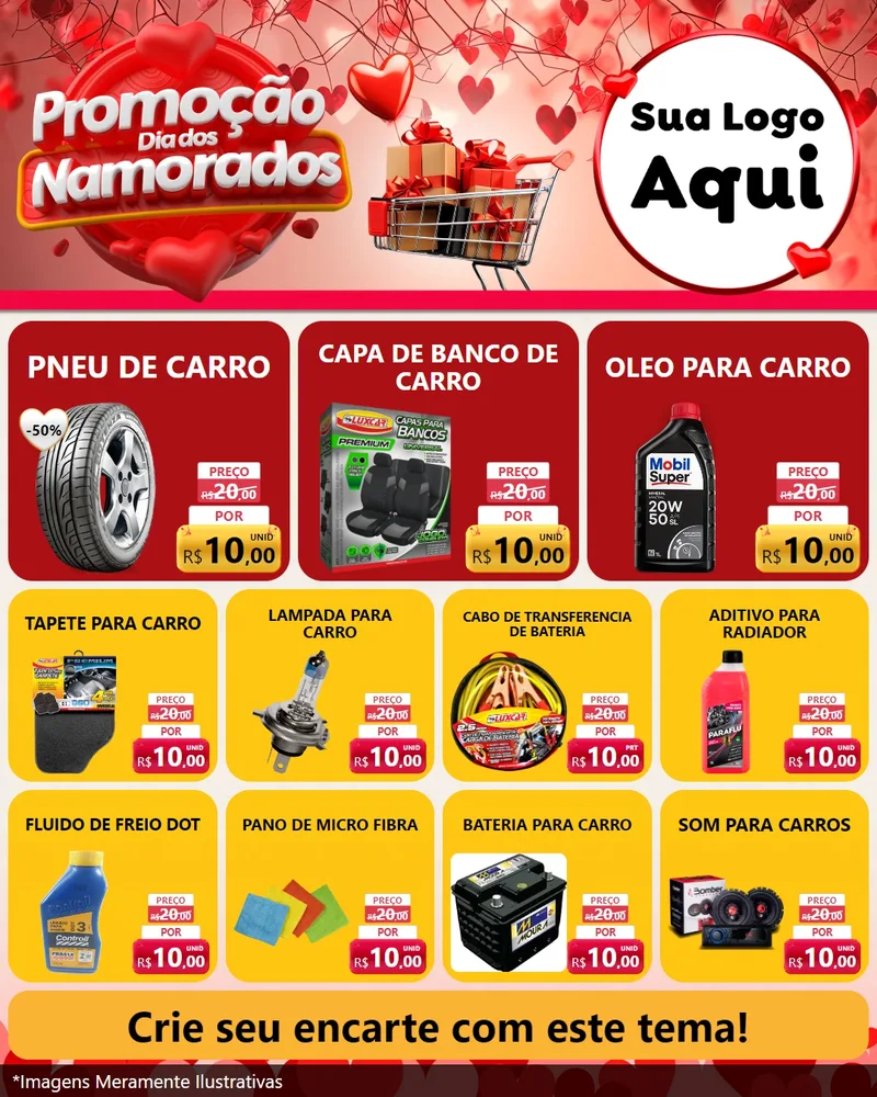 Modelo de Rede Social para Feed Instagram com o tema Promoção Dia dos Namorados para Auto peças