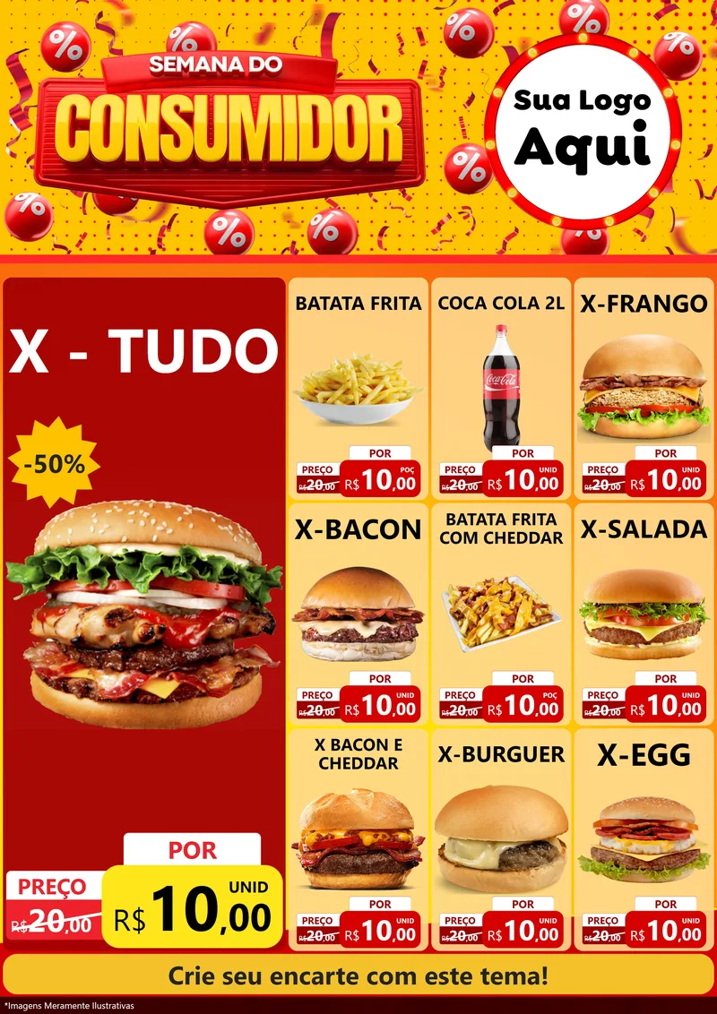 Modelo de Encarte para Encarte A4 Vertical com o tema Semana do Consumidor para Hamburgueria