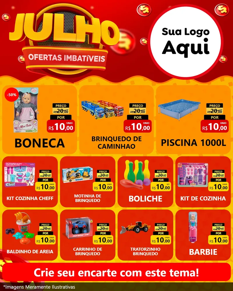 Modelo de Rede Social para Feed Instagram com o tema Julho Ofertas Imbatíveis para Brinquedos