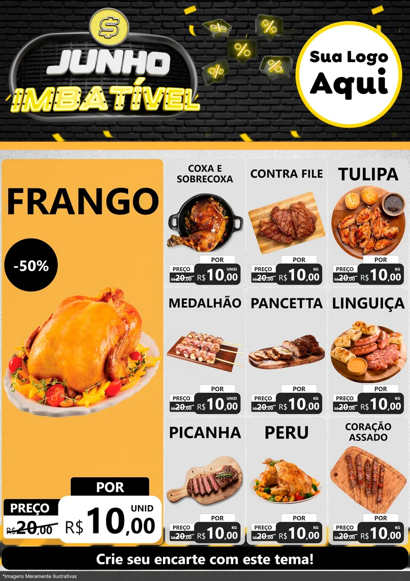 Modelo de Encarte para Encarte A4 Vertical com o tema Junho Imbatível para Assados