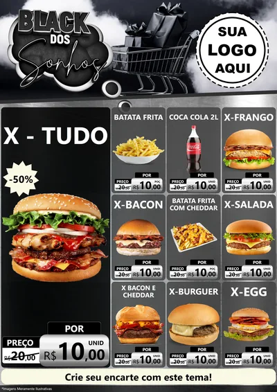 Modelo de Encarte para Encarte A4 Vertical com o tema Black dos Sonhos para Hamburgueria