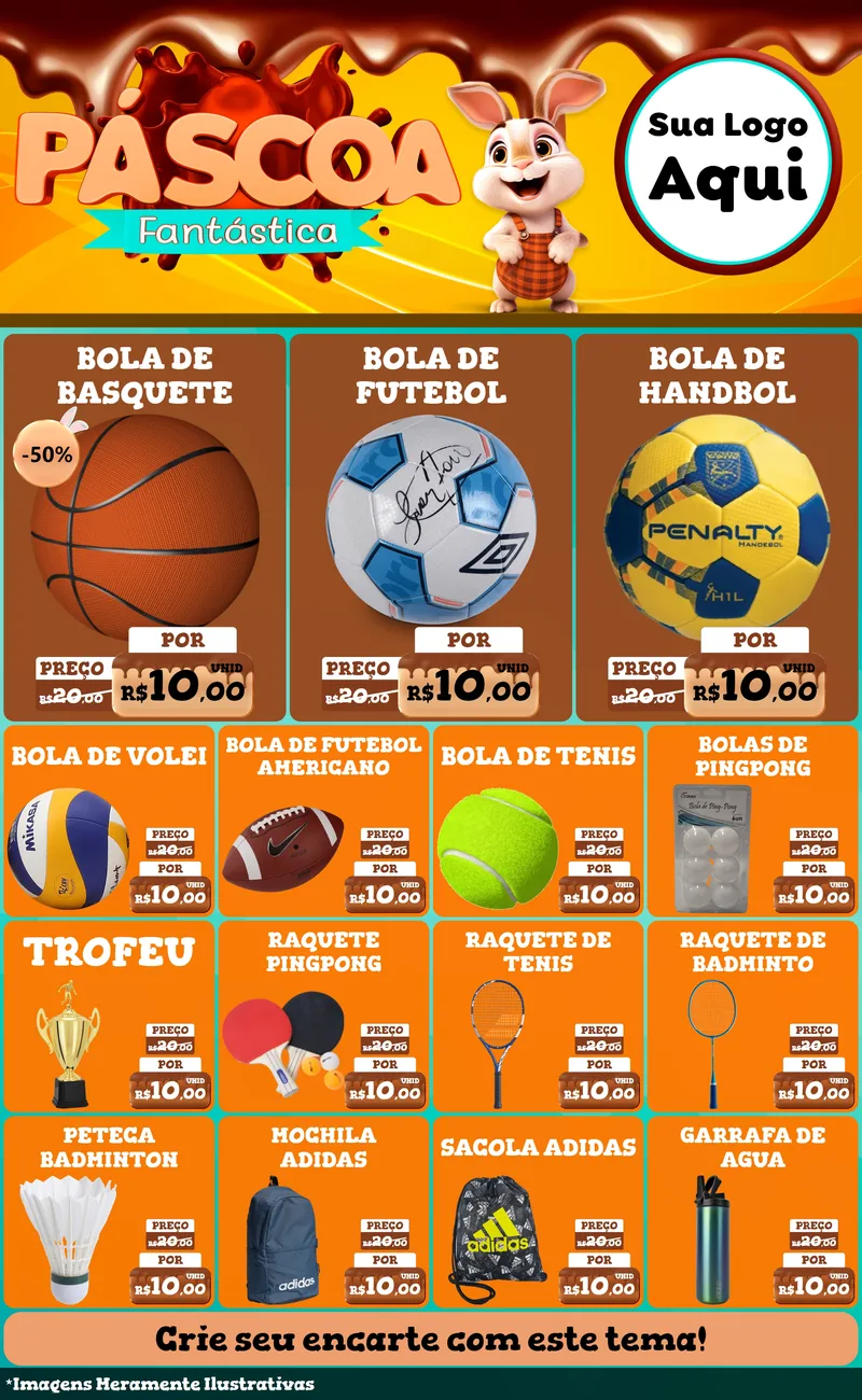Modelo de Encarte para Encarte Grande com o tema Páscoa Fantástica para Artigos Esportivos