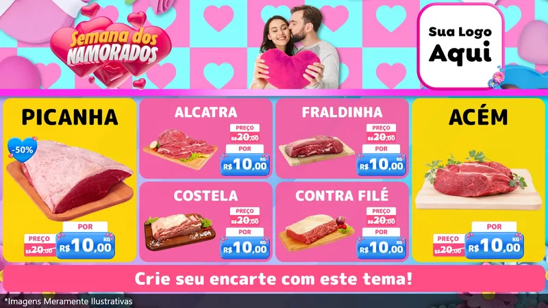 Modelo de TV para TV Horizontal com o tema Semana dos Namorados para Açougue