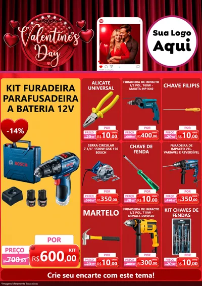 Modelo de Encarte para Encarte A4 Vertical com o tema Valentine's Day para Maquinas e Ferramentas