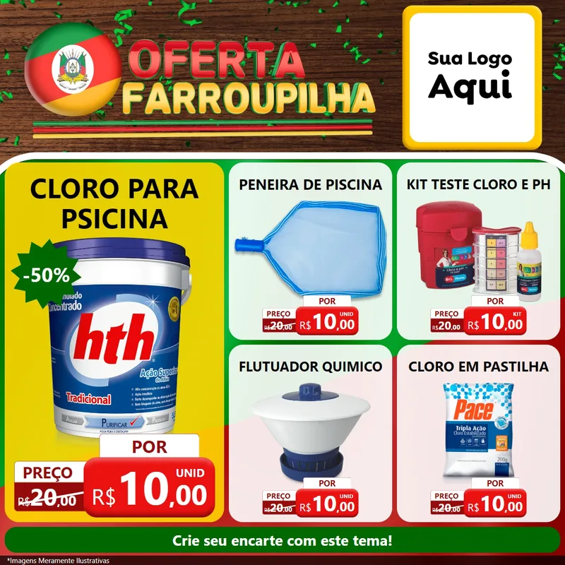Modelo de Rede Social para Feed Facebook com o tema Oferta Farroupilha para Produtos para Piscina